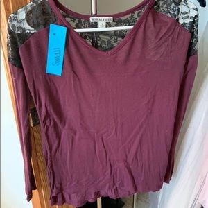 Lace Shoulder Soft Long Sleeve Shirt